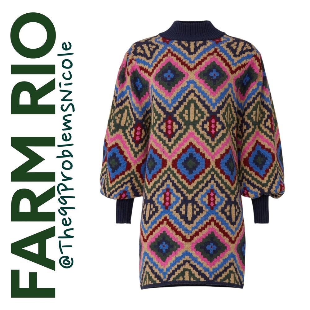 Farm Rio Rauti Long Sleeve Sweater Dress